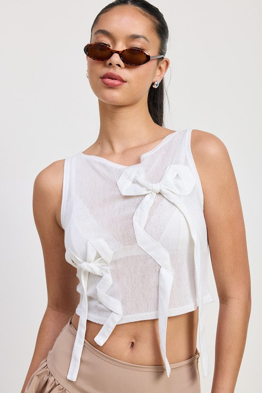 SLEEVELESS SHEER BOW TOP