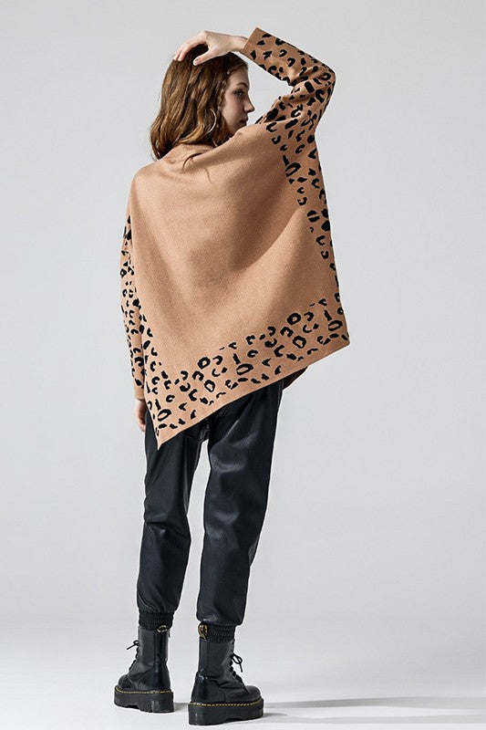 Plus Oversize MockNeck Leopard Print Sweater Tunic