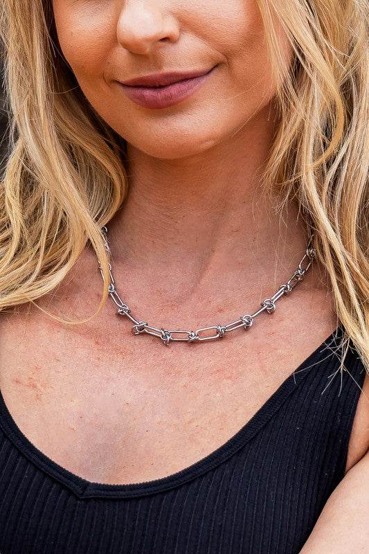 18K STAINLESS STEEL BARBED WIRE CHAIN NECKLACE