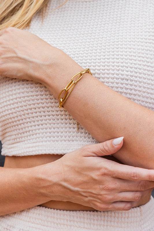 18K STAINLESS STEEL LAYERED PAPERCLIP BRACELET