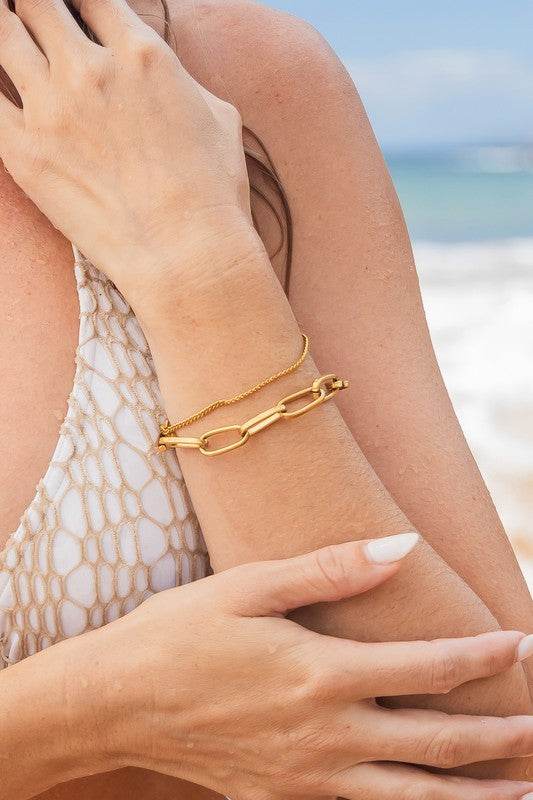 18K STAINLESS STEEL LAYERED PAPERCLIP BRACELET