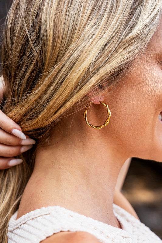 18K STAINLESS STEEL TWISTED HOOP EARRINGS