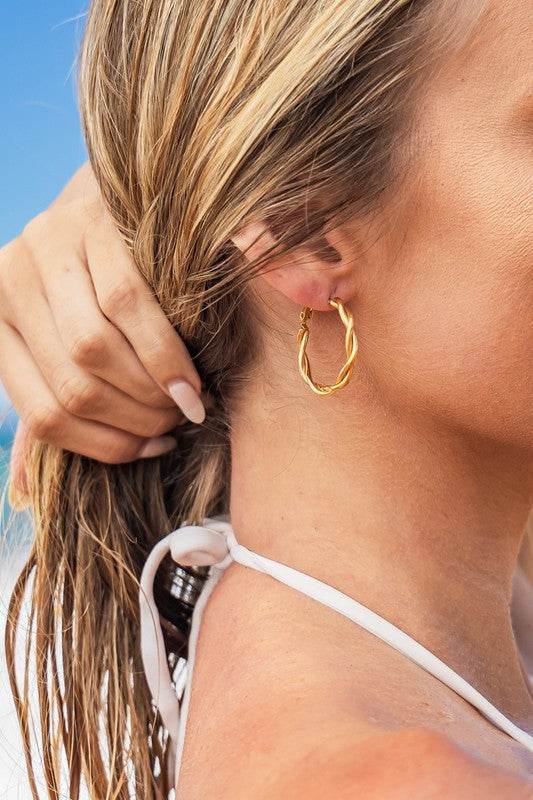 18K STAINLESS STEEL TWISTED HOOP EARRINGS