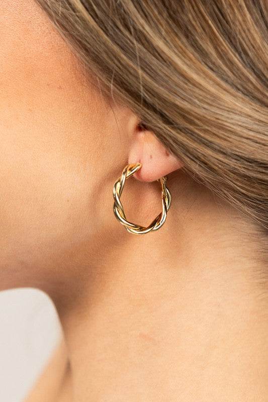 18K STAINLESS STEEL TWISTED HOOP EARRINGS