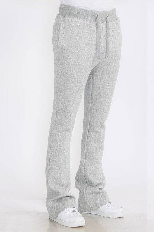 Mens Solid Fleece Flare Stacked PANTS
