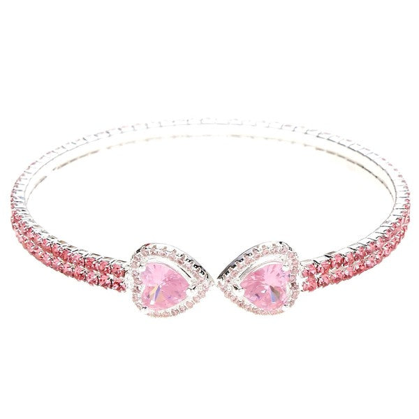 Double Heart End Rhinestone Spring Wrap Bracelet