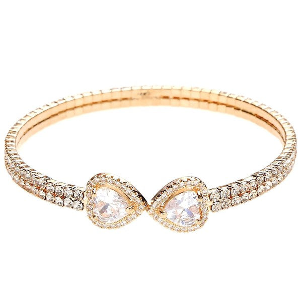 Double Heart End Rhinestone Spring Wrap Bracelet