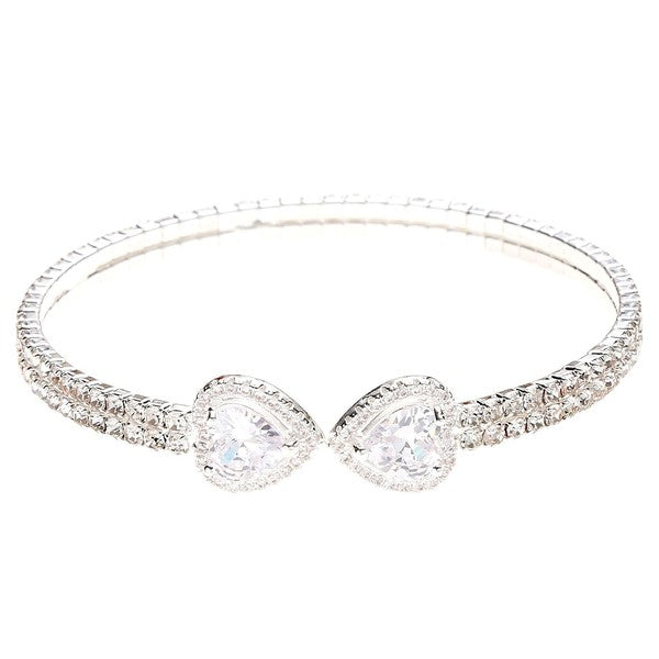 Double Heart End Rhinestone Spring Wrap Bracelet