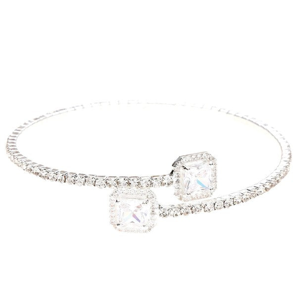 Double Square End Rhinestone Spring Wrap Bracelet