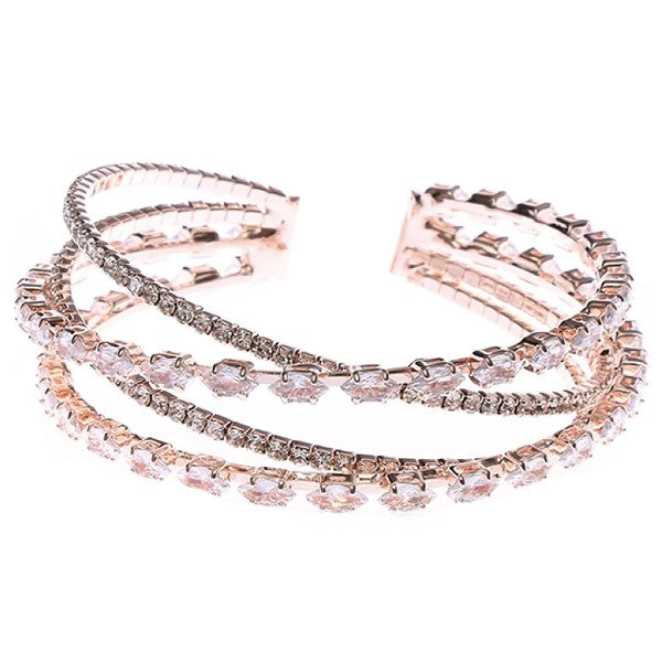 Marquise Oval w Single Lines CZ Wrap Bracelet