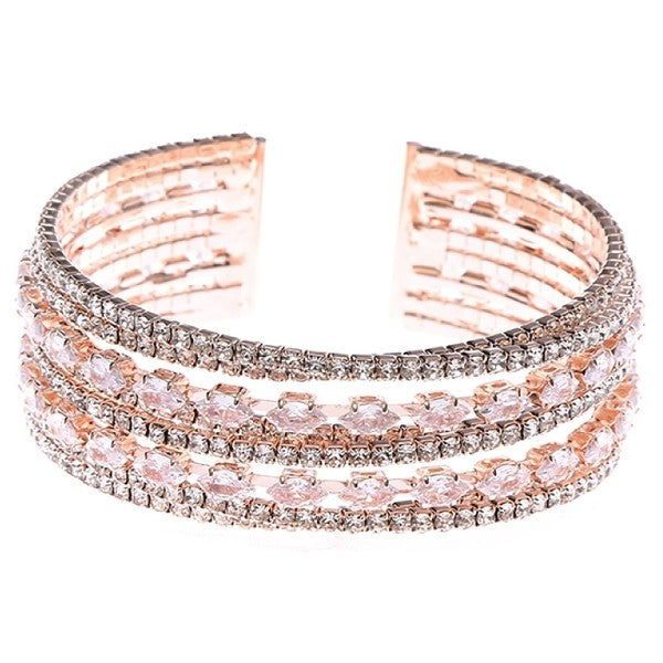 Marquise Oval w Multi Lines CZ Spring Bracelet