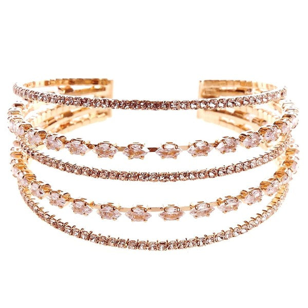 Marquise Oval w Wide Lines CZ Spring Wrap Bracelet
