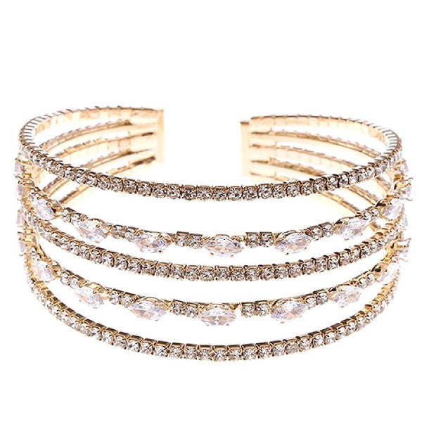 Marquise Oval w Wide Lines CZ Spring Wrap Bracelet
