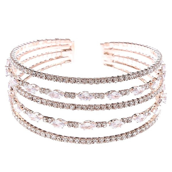 Marquise Oval w Wide Lines CZ Spring Wrap Bracelet