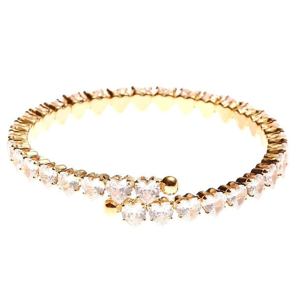 Heart Connect Sole Line CZ Spring Wrap Bracelet