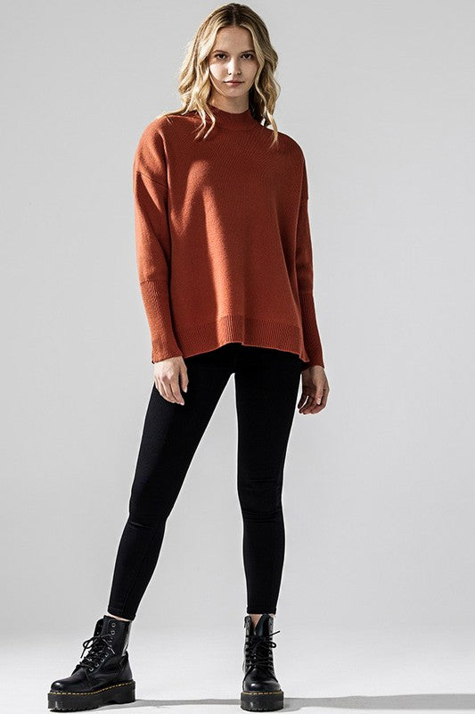 Plus Mock Neck Balloon Sleeve Side Slit Sweater
