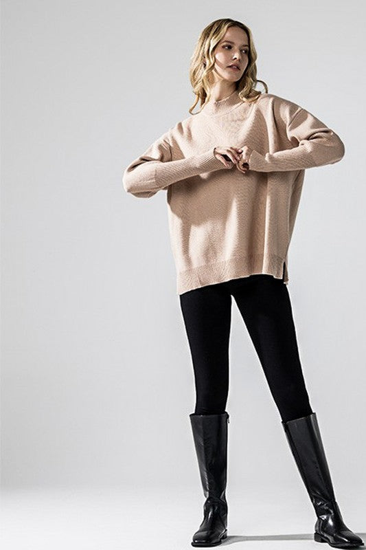 Plus Mock Neck Balloon Sleeve Side Slit Sweater