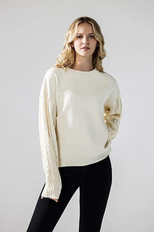 Cozy Solid Body Contrast Cable Knit Sweater