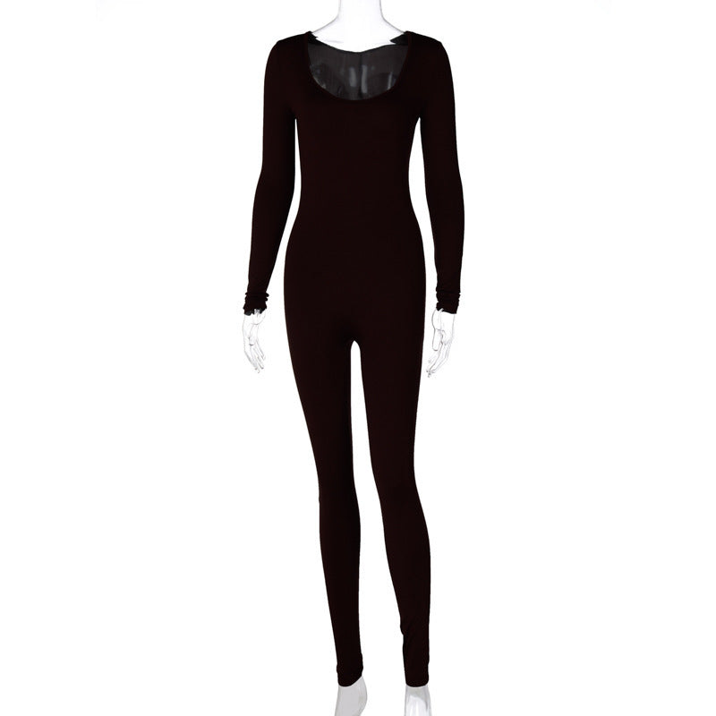 Women Clothing Autumn Long Sleeve Slim Fit Hip Raise Leggings Jumpsuit for Women