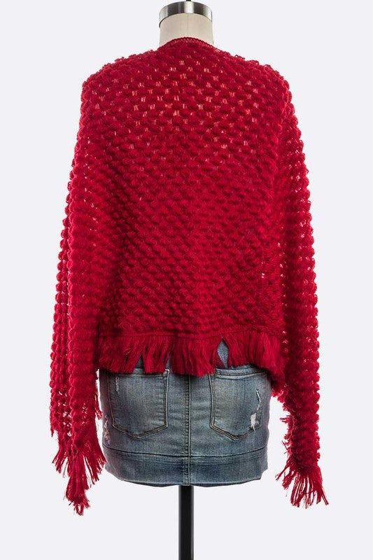 Raised Knit Fringe Poncho