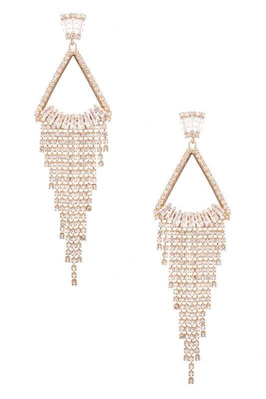 Fringe Rhinestone Drop CZ Earrings