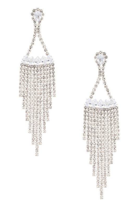 Fringe Rhinestone CZ Chandelier Earrings
