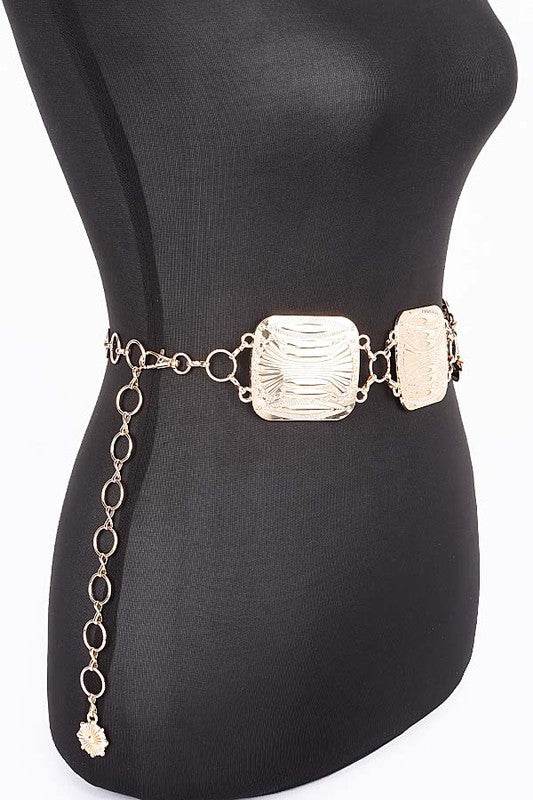 Textured Square Disk Iconic Chain Belt