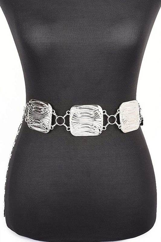 Textured Square Disk Iconic Chain Belt