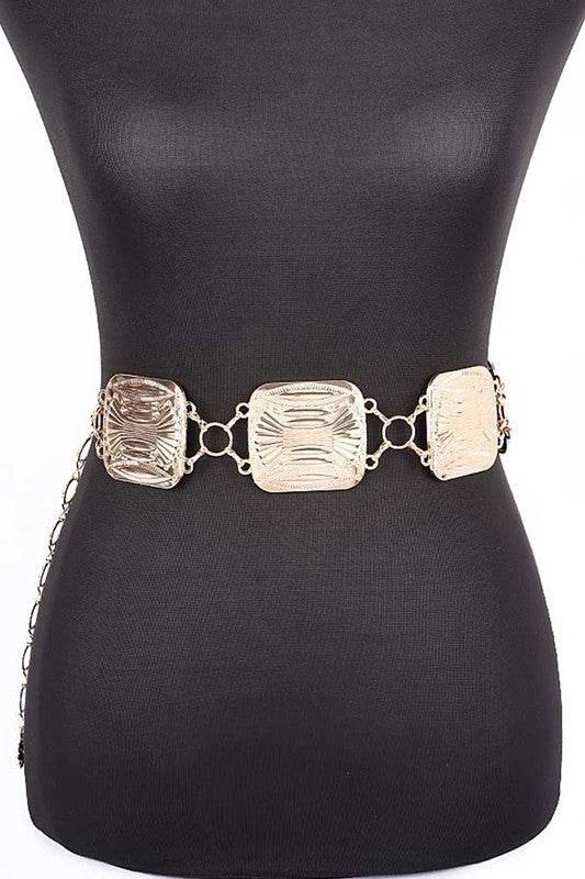 Textured Square Disk Iconic Chain Belt