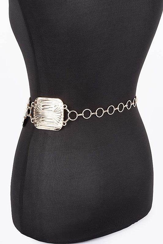 Textured Square Disk Iconic Chain Belt