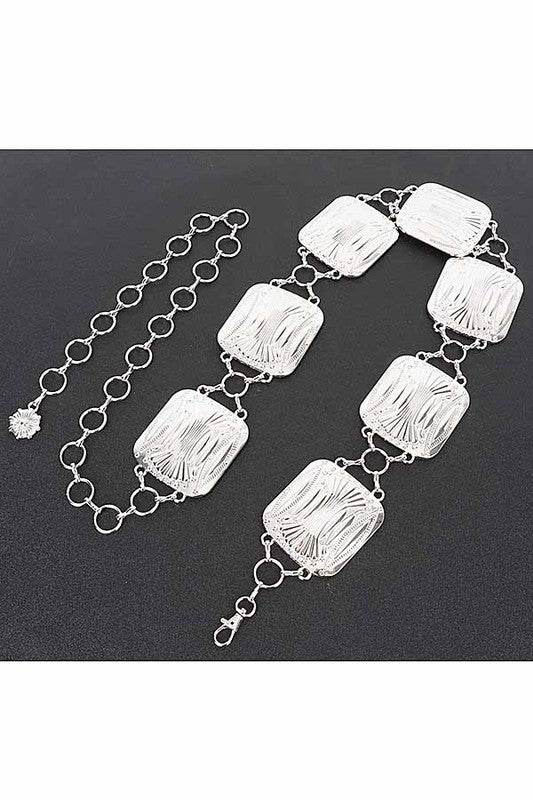 Textured Square Disk Iconic Chain Belt