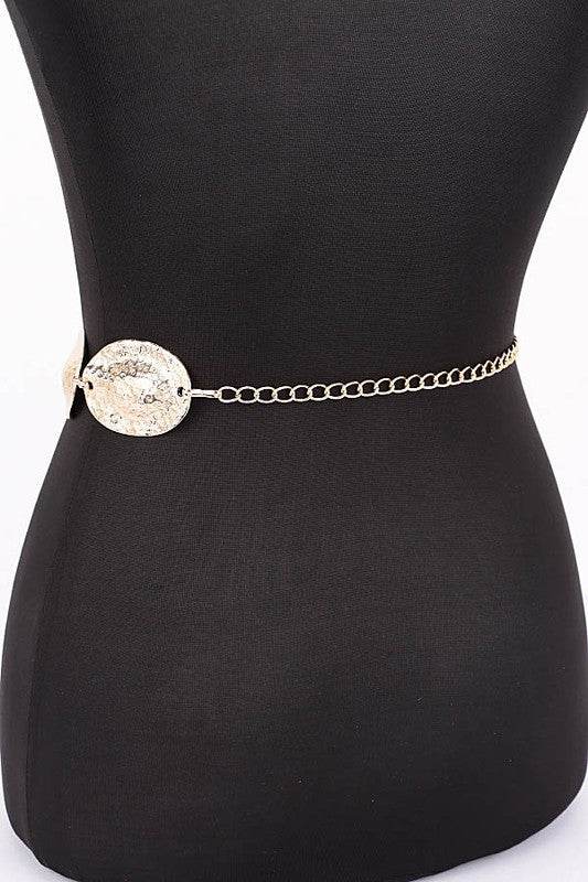 Textured Oval Disk Fashion Chain Belt