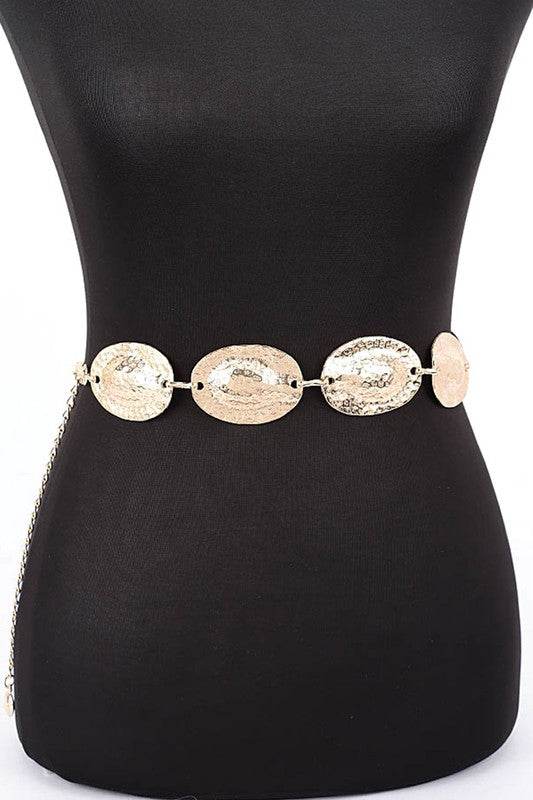 Textured Oval Disk Fashion Chain Belt