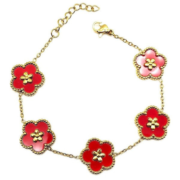 Flower Linked Stainless Steel Chain Bracelet