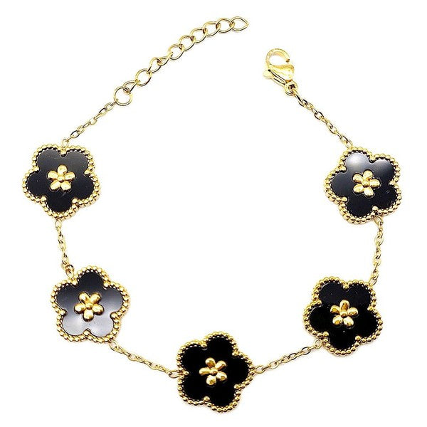Flower Linked Stainless Steel Chain Bracelet