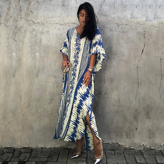 Rayon Snake Pattern Positioning Robe Sun Protection Beach Jacket Blouse Seaside Vacation Dress Women