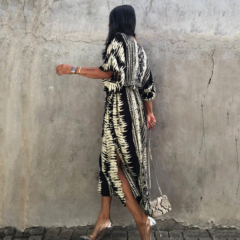 Rayon Snake Pattern Positioning Robe Sun Protection Beach Jacket Blouse Seaside Vacation Dress Women