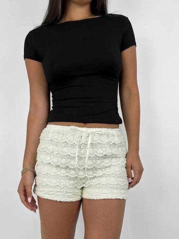 Lace Bow Elastic Waist Shorts