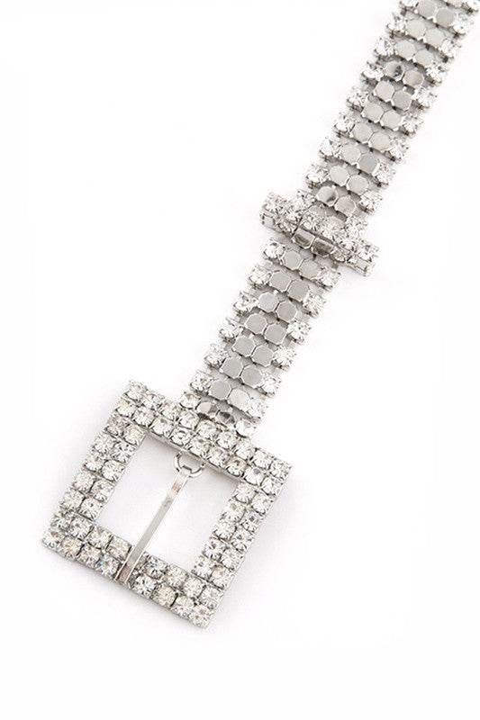 Buckle Rhinestone Mesh Belt