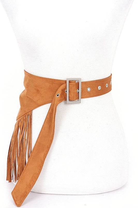 Faux Suede Fringe Western Belt