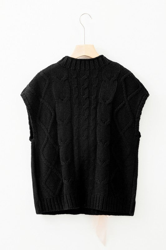 Cable Knit Satin Bowknot SPRING Sweater