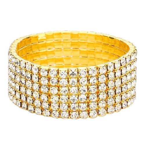 6 Row Strand Line Stretch Rhinestone Bracelet