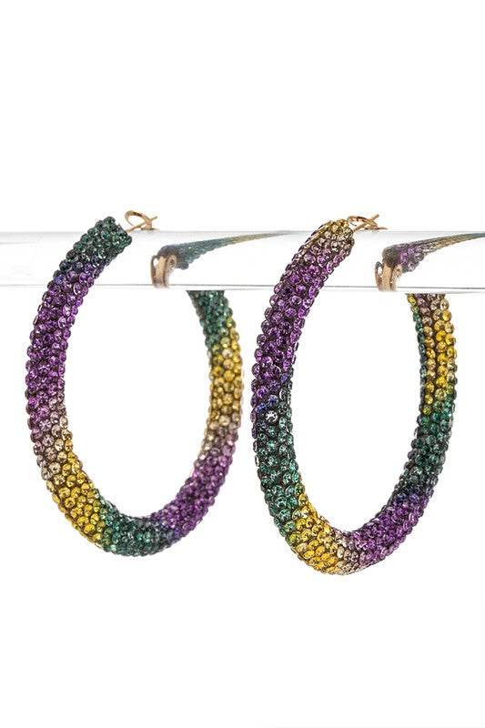 Mardi Gras Crystal Fashion Hoop Earrings