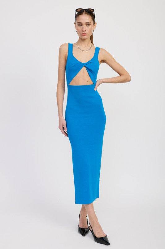 FRONT KNOT MIDI DRESS WITH CUTOUT