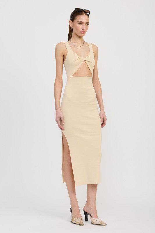 FRONT KNOT MIDI DRESS WITH CUTOUT