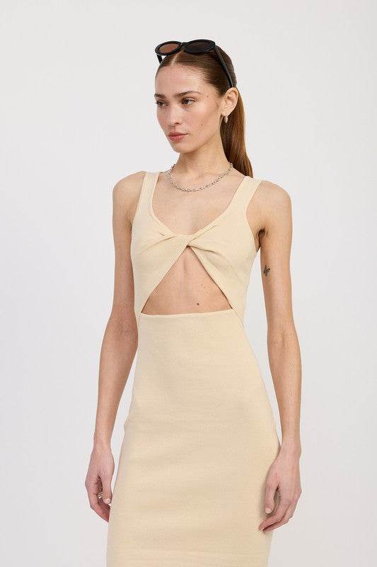 FRONT KNOT MIDI DRESS WITH CUTOUT