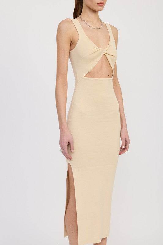 FRONT KNOT MIDI DRESS WITH CUTOUT