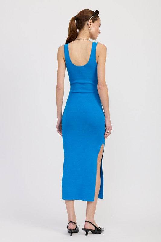 FRONT KNOT MIDI DRESS WITH CUTOUT