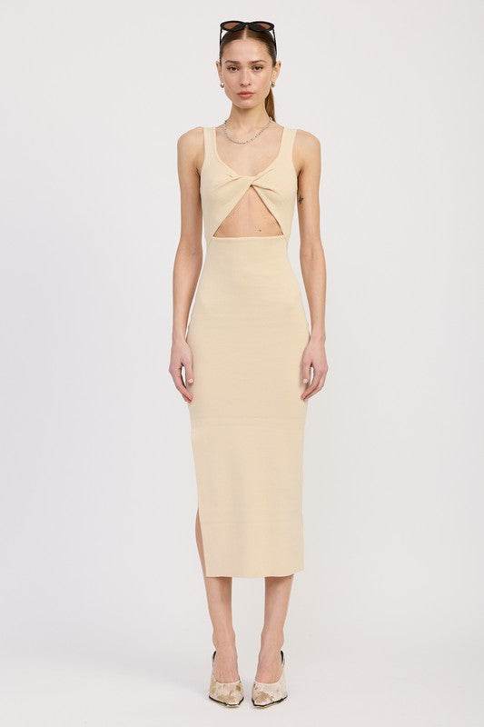 FRONT KNOT MIDI DRESS WITH CUTOUT