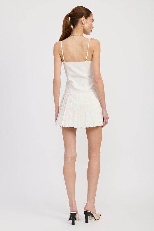 SPAGHETTI STRAP PLEATED MINI DRESS